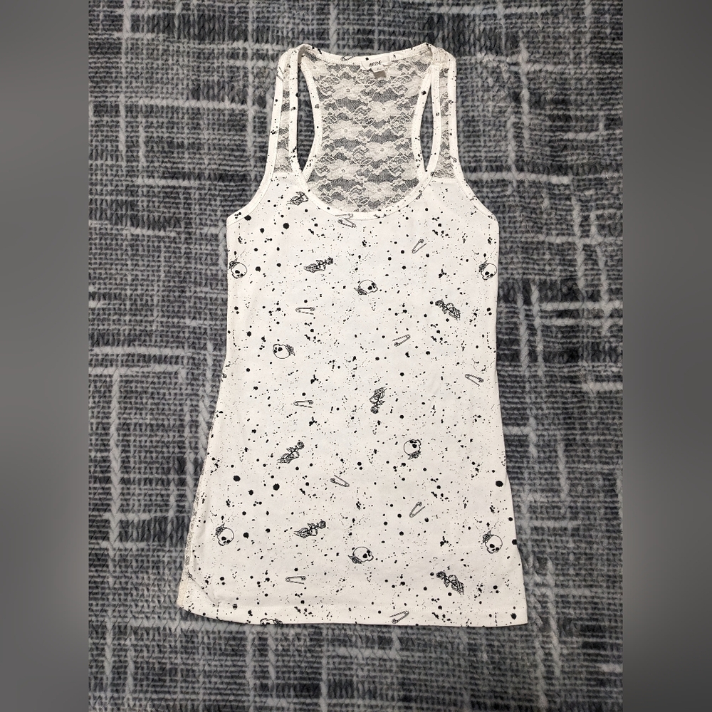 Skull Paint Splatter Tank Top w/ Lace Back